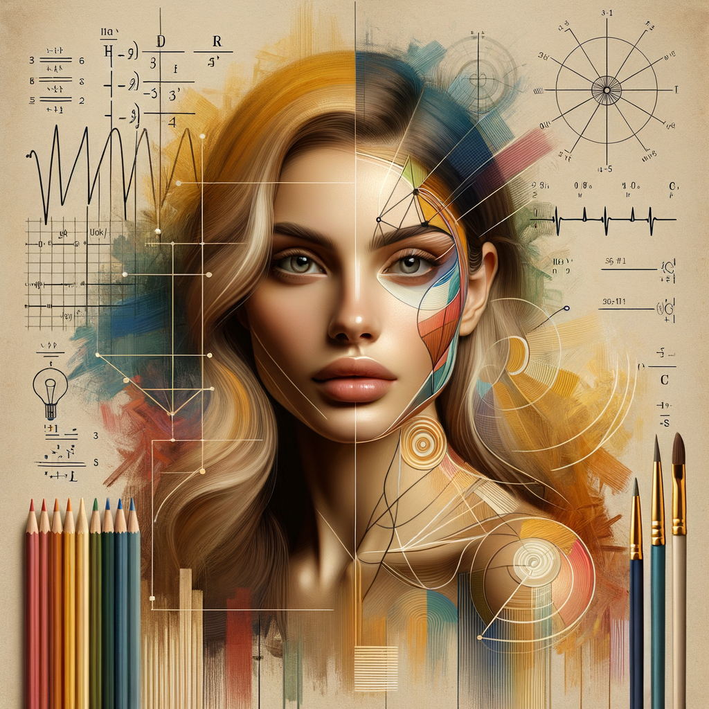 Abstract, minimalist, painting, with pencil line, paint, testers, colorful marks, mathematical equations, electrical cardiogram, printouts complex, math formulas