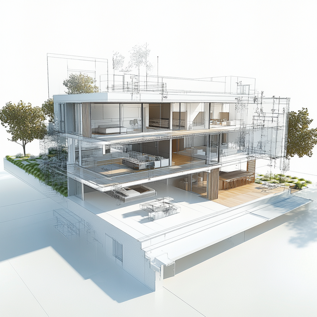 A detailed specification sheet for a 3D house