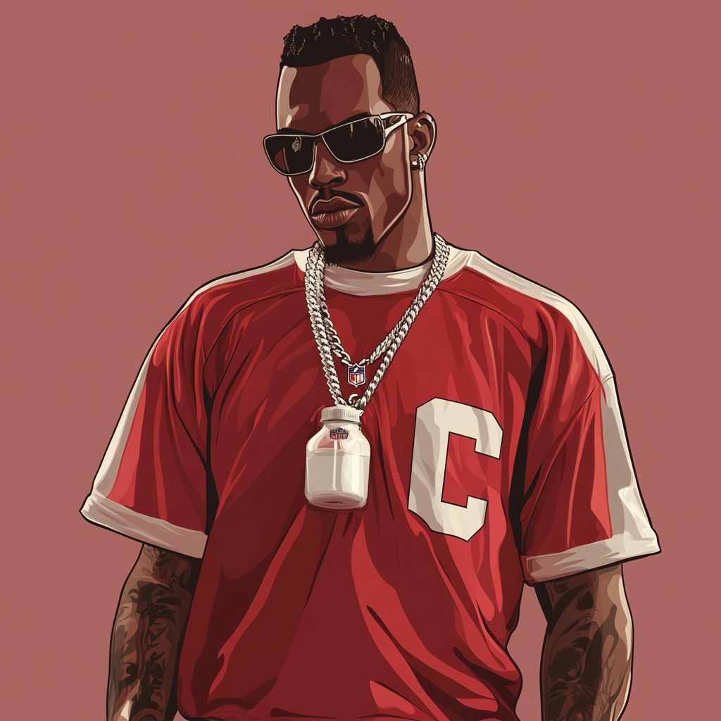 Diddy with milk as NFL player, in GTA art style.