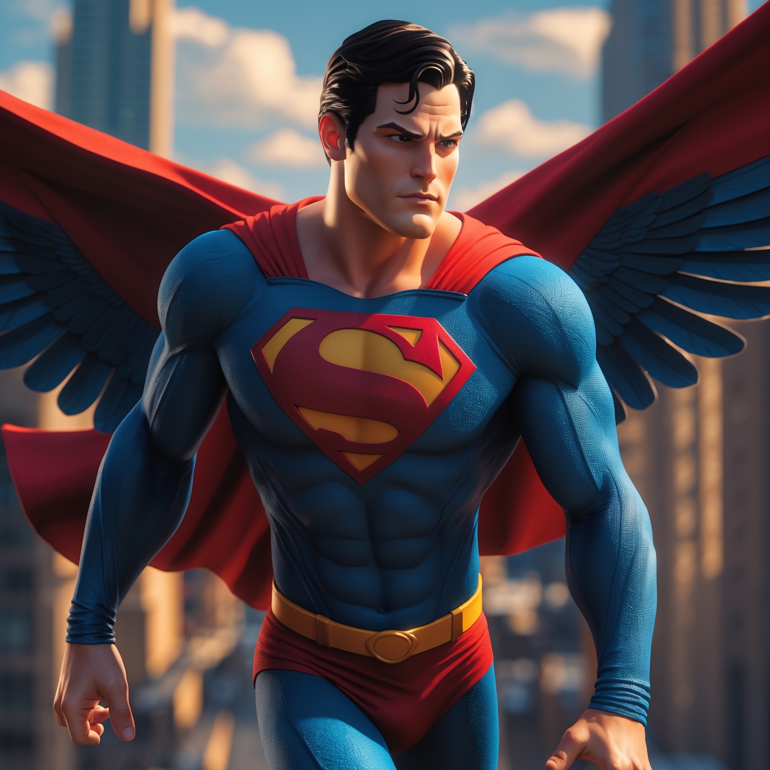 Superman-bird, hyper detalic, cinematic, animation, 8k