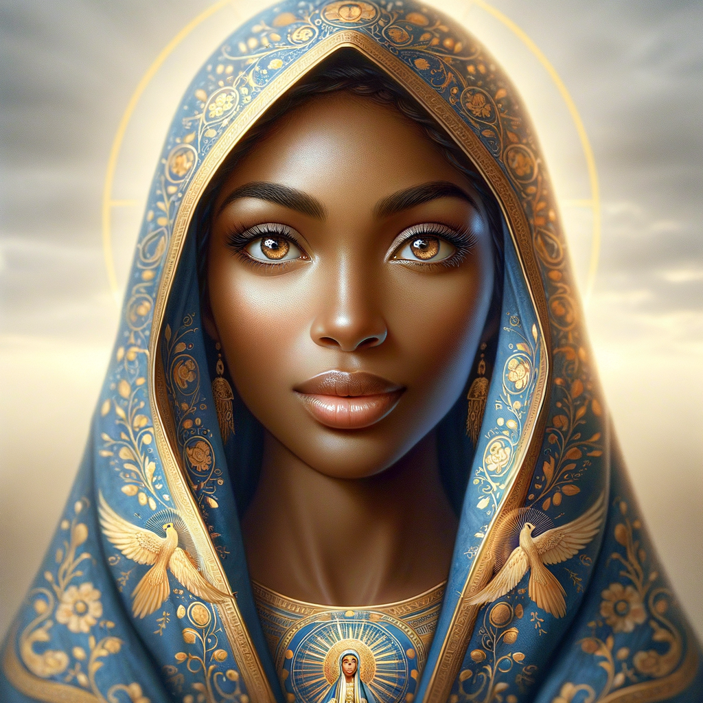 Create a beautiful African-American Jesus Christ with Hazel, brown eyes and blue and gold robe