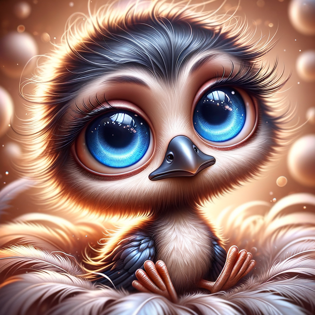 Cute and adorable African-American with huge blue eyes cartoon fluffy baby rhea, fantasy, dreamlike, surrealism, super cute