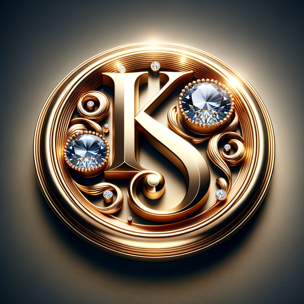 Create a 3-D realistic image of a gold circle and in the middle of the circle is the initials KS and add a couple diamonds to that