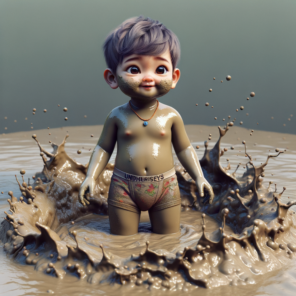 briefs underwear kid In very deep mud that's bubbles