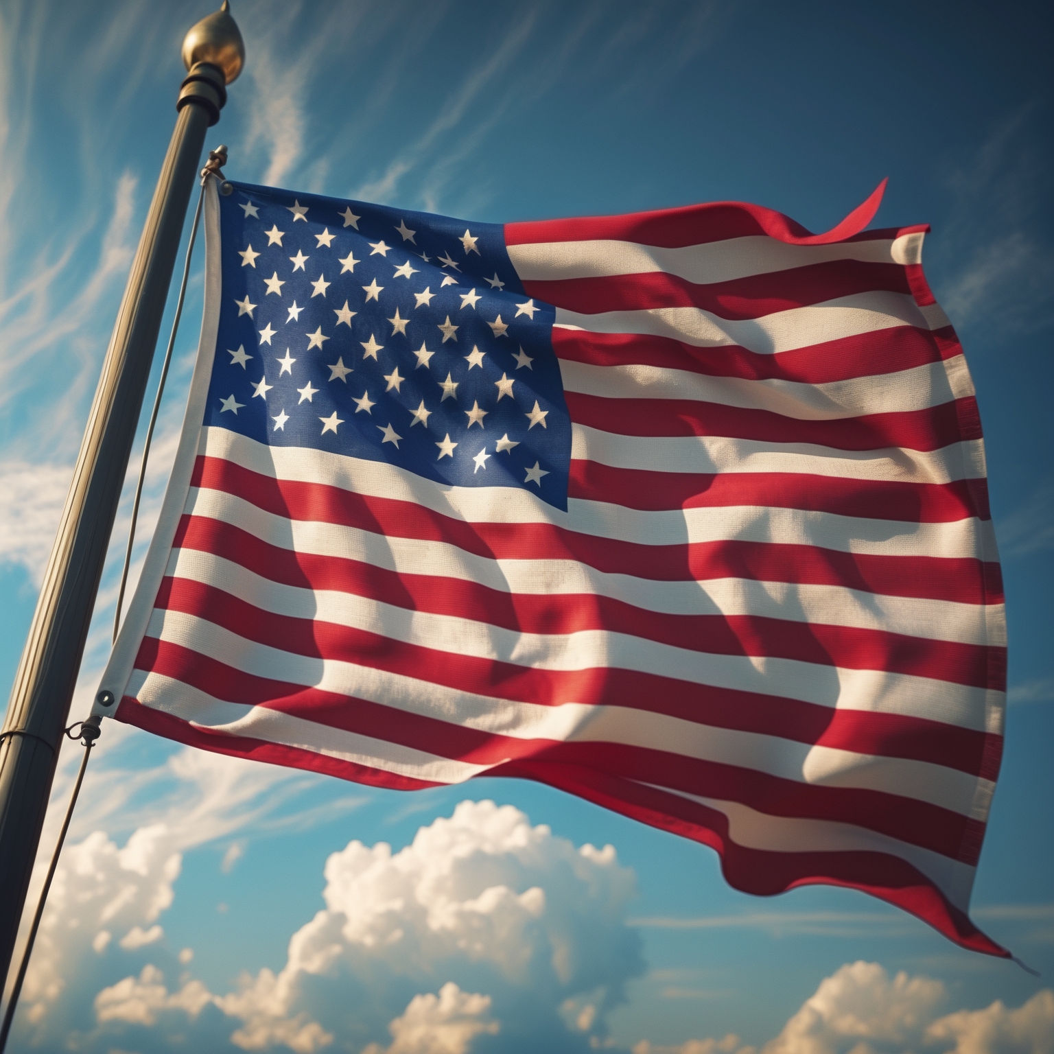 A highly detailed American Flag waving in the wind