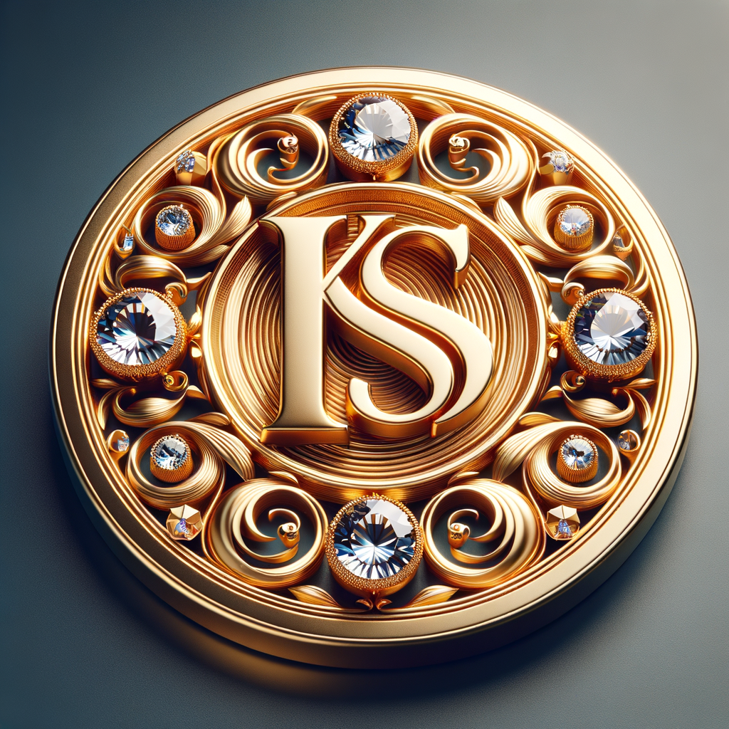 Create a 3-D realistic image of a gold circle and in the middle of the circle is the initials KS and add a couple diamonds to that