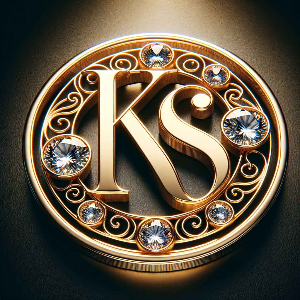 Create a 3-D realistic image of a gold circle and in the middle of the circle is the initials KS and add a couple diamonds to that