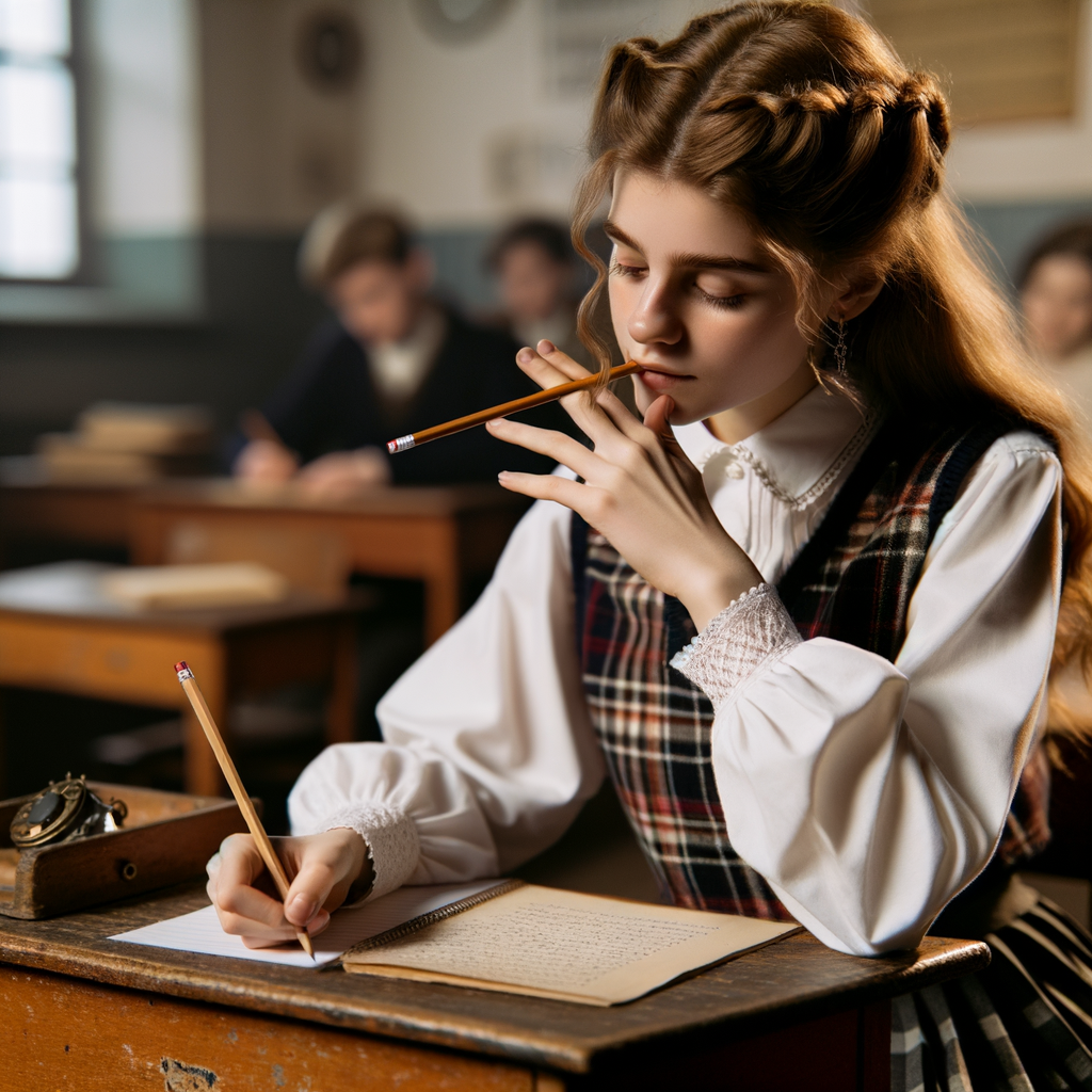 Schoolgirl smoking a cigarette in class.