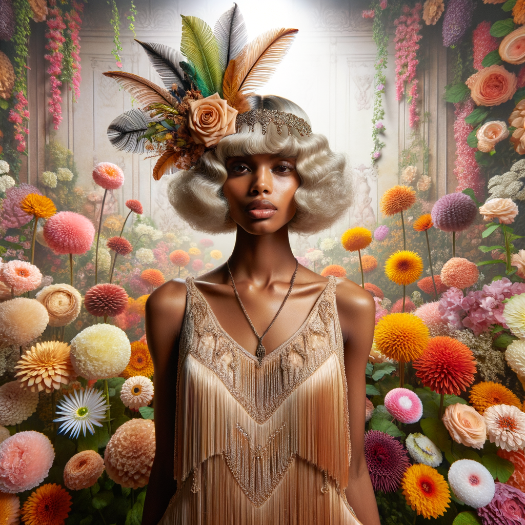 Create an Light skin African-American flapper women from the 1920s
With beautiful flowers in the background