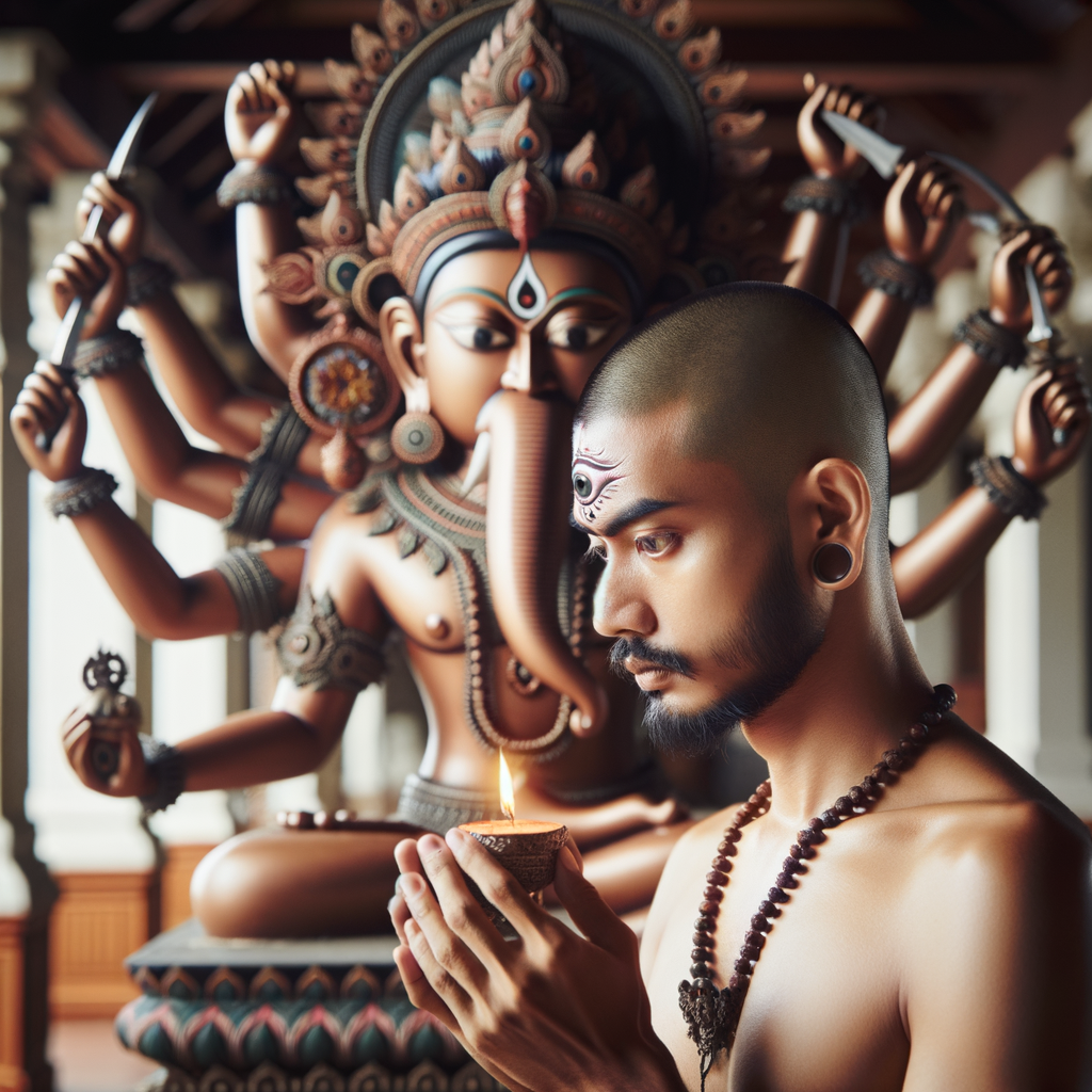 Tamil actor with buzz cut doing pooja to shiva