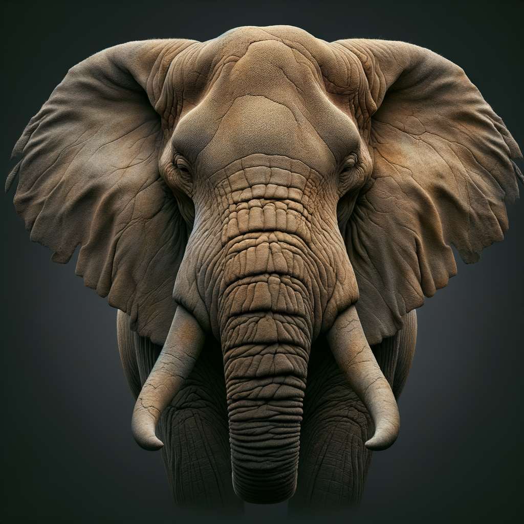 Create a hyper ultra photorealistic image of an elephant, portrait, 1:1