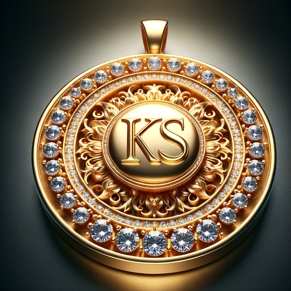 Create a 3-D realistic image of a gold circle and in the middle of the circle is the initials KS and add a couple diamonds to that