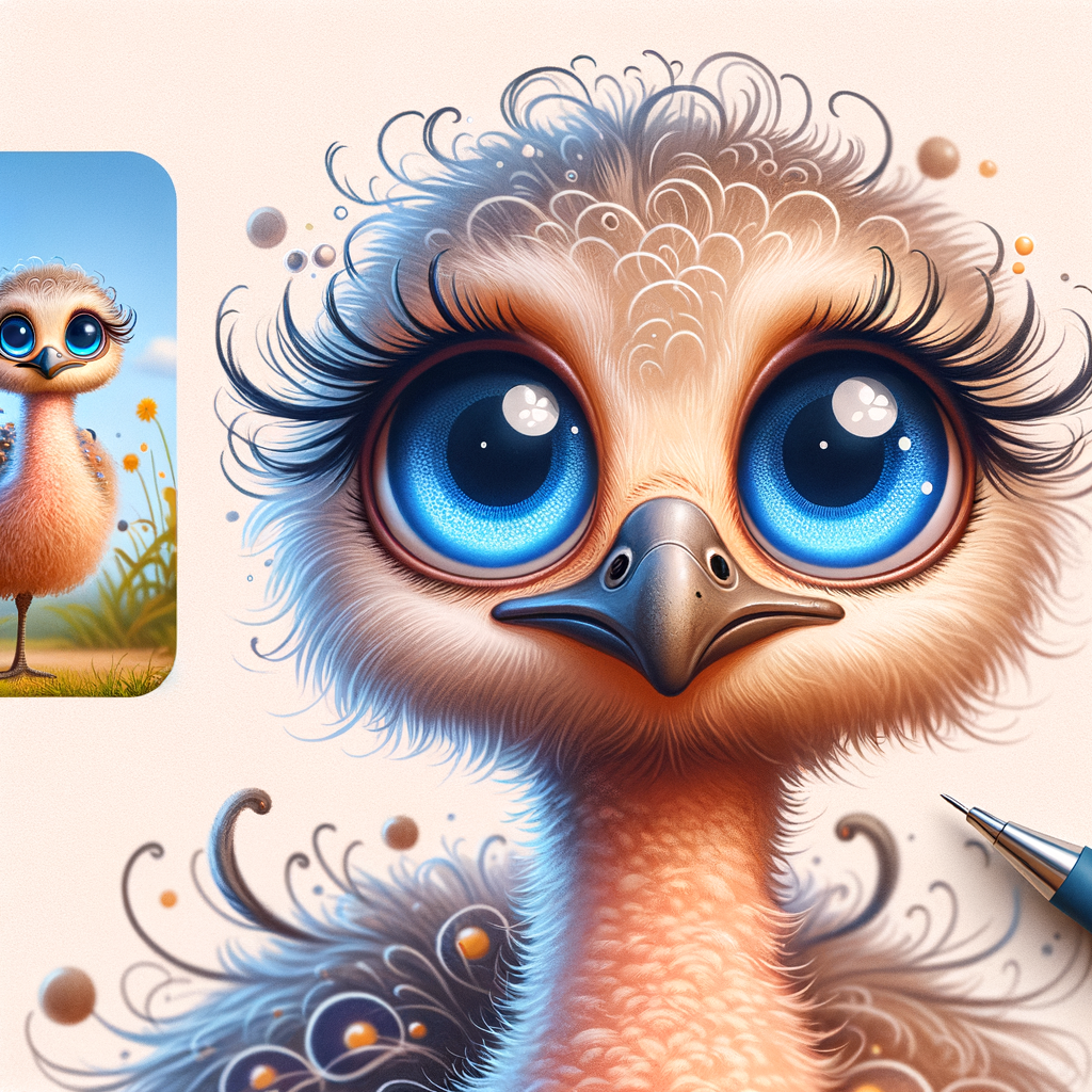 Cute and adorable African-American with huge blue eyes cartoon fluffy baby rhea, fantasy, dreamlike, surrealism, super cute