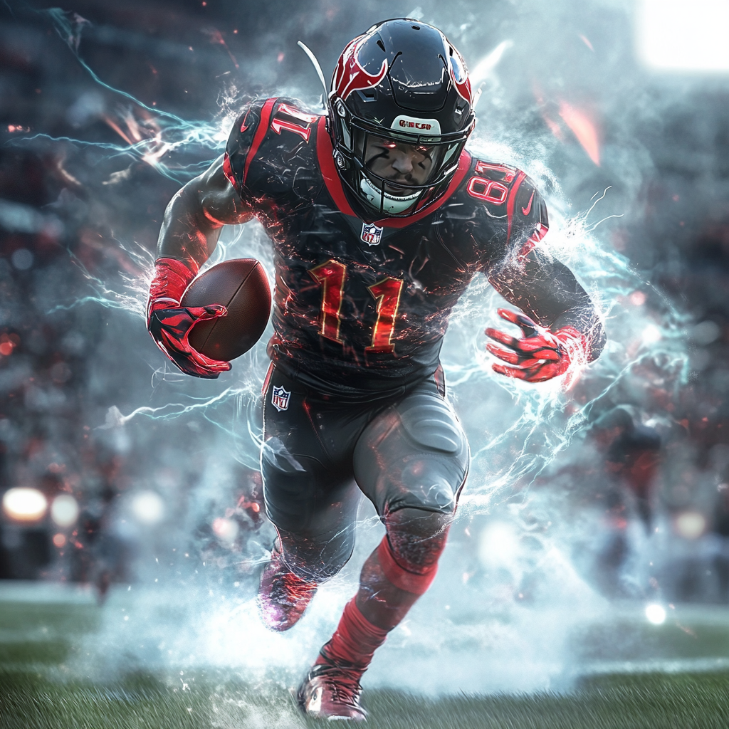 Elon Musk NFL player, there are many players around on the football field, the picture is in motion, gta art style