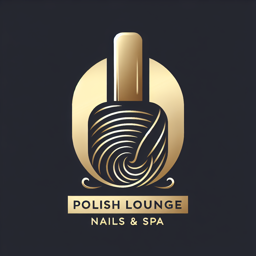 Polish Lounge Nails & Spa logo with shape of nail polish in gold