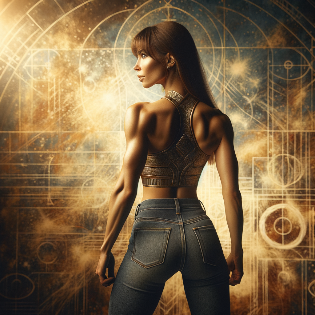 Athletic Thin skinny Attractive, Asian teenage girl, long brown hair and bangs, wearing tight skinny jeans and a halter top paint marks on her clothing, heroic pose Asian graffiti background, backside view