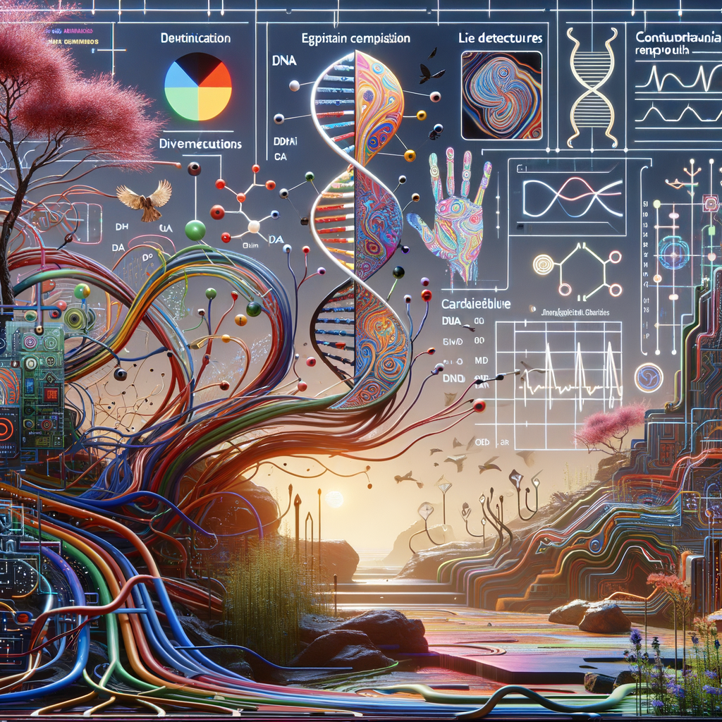 circuitry, diagrams Cellular structures, DNA, circuit boards, colorful wires,  asian and Egyptian  graffiti, lie detector graphs, cardio, printout , branches infinity sign, cave, Art, handprints, distant birds flying, flowering vines, abstract gestural painting, dna