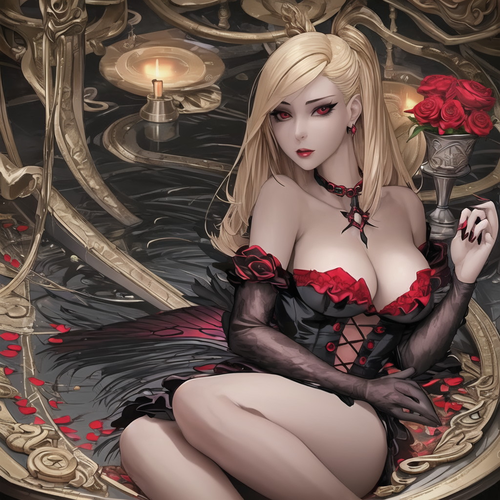 A potray of one of the seven deadly sins called lust, beautiful and charming woman, alluring, femme fatale