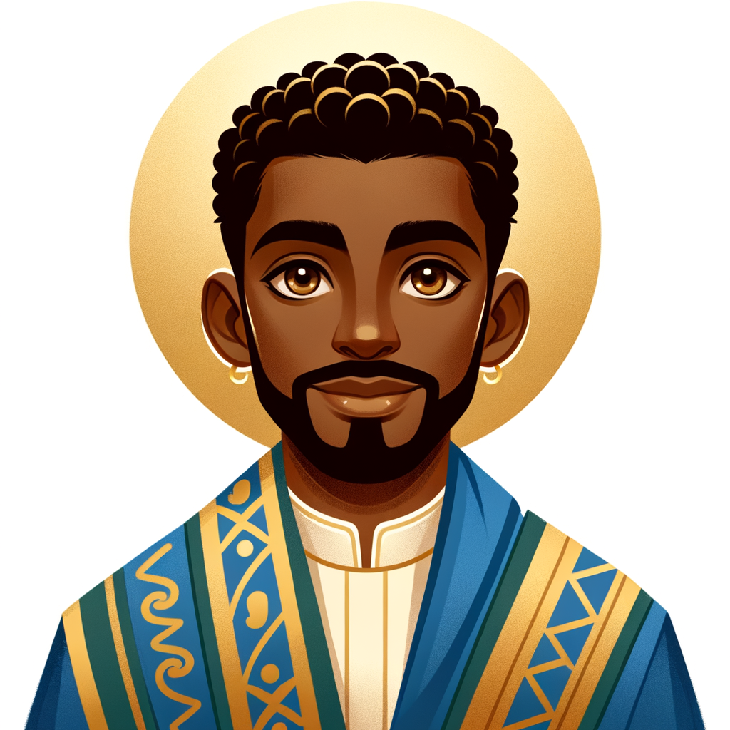 Create a beautiful African-American Jesus Christ with Hazel, brown eyes and blue and gold robe