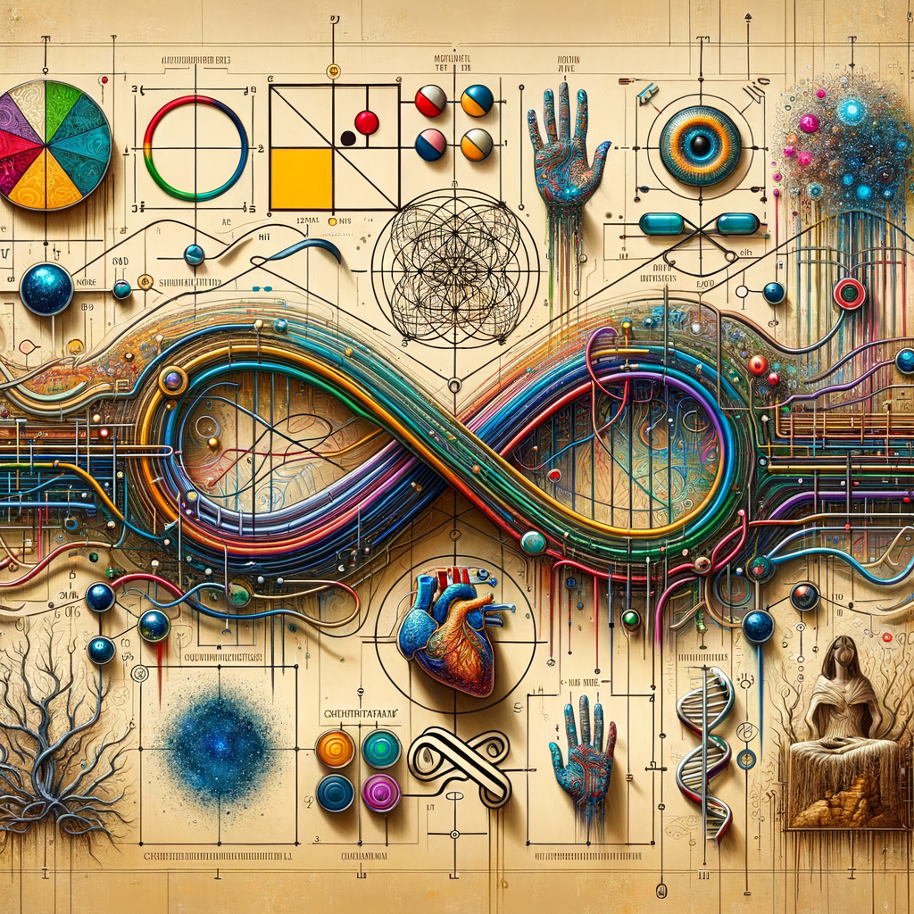 The golden ratio, Minimalist art Circuit, boards, circuitry, diagrams Cellular structures, DNA, circuit boards, colorful wires,  asian and Egyptian  graffiti, lie detector graphs, cardio, printout , branches infinity sign, cave, Art, handprints, distant birds flying, flowering vines, abstract gestural painting, dna