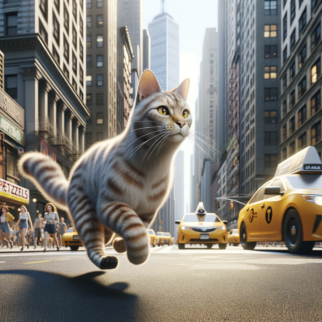 Create a cat running doe the street in New York