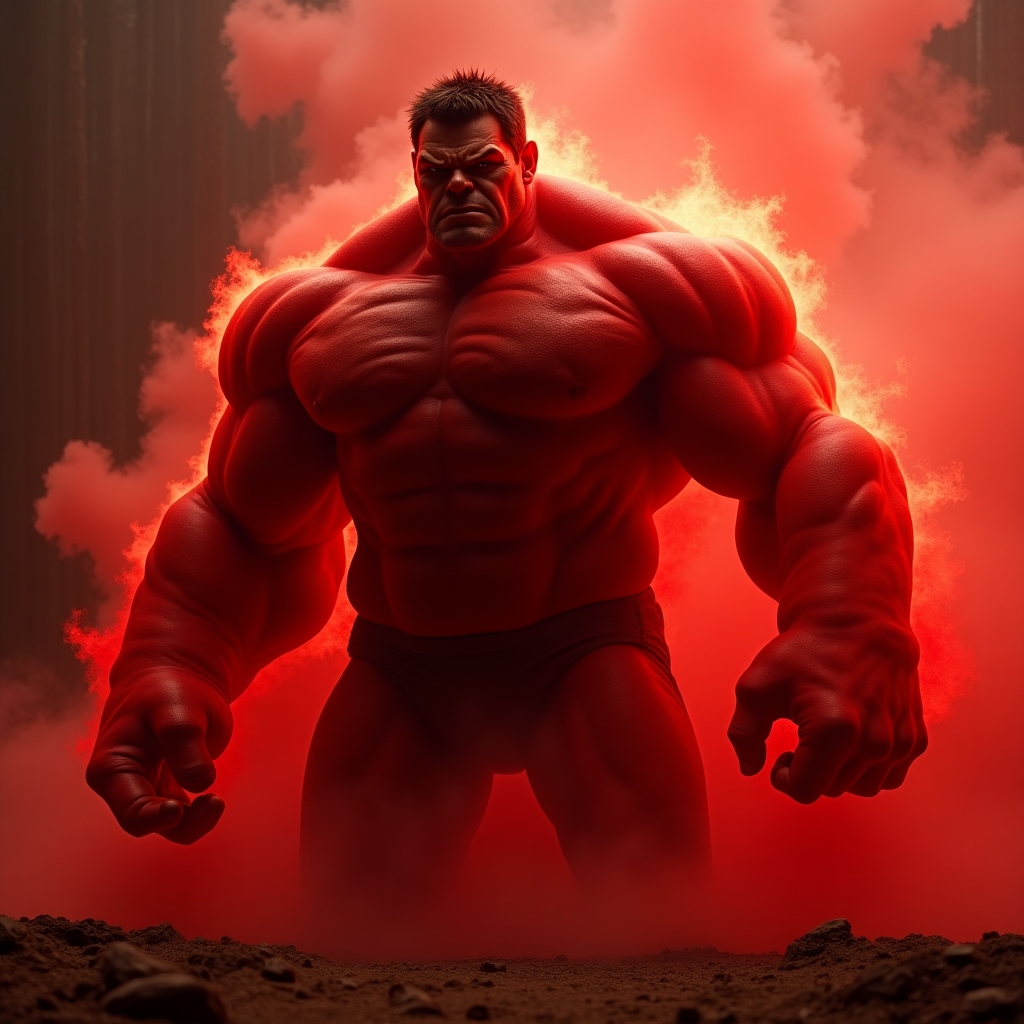 Red Fire smoke, Red incredible hulk, muscular body, giant size, 4k,