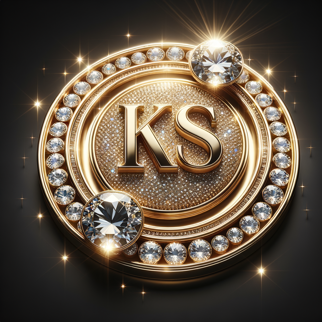 Create a 3-D realistic image of a gold circle and in the middle of the circle is the initials KS and add a couple diamonds to that