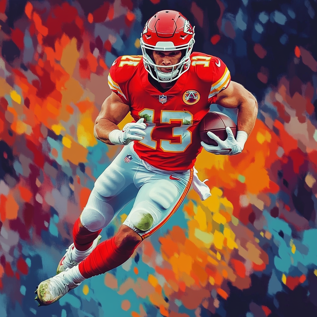 Travis Kelce  NFL player, picture in action, in GTA art style, even image with contours