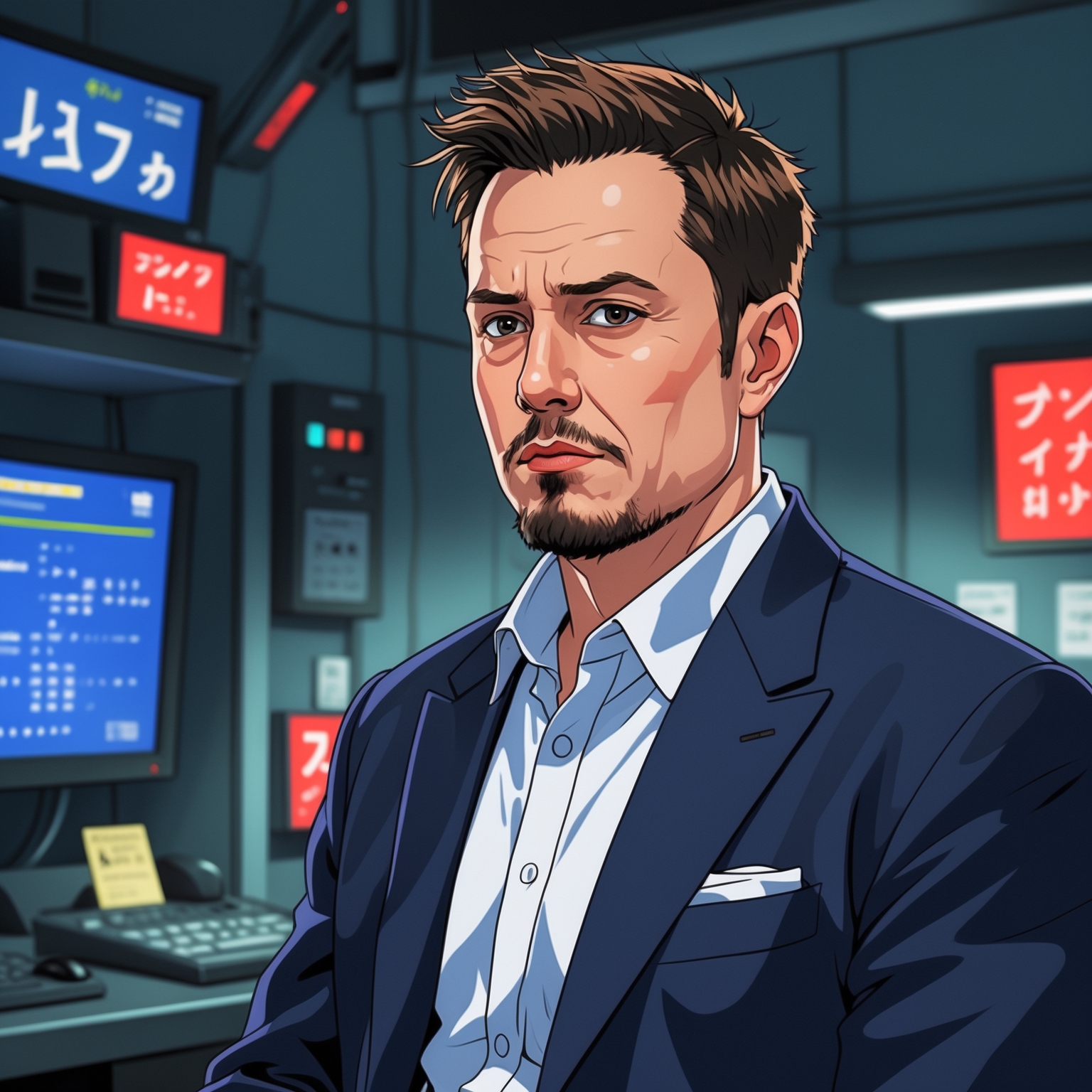 elon musk, anime art style