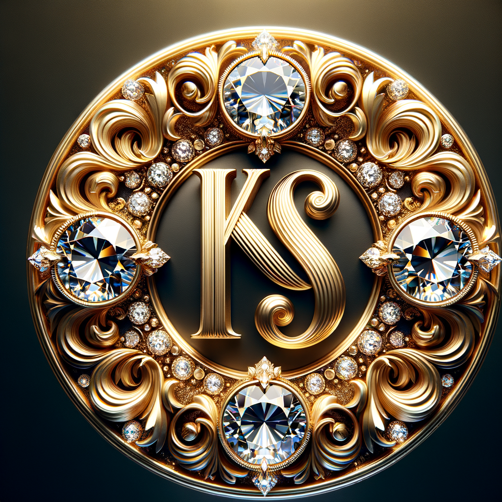 Create a 3-D realistic image of a gold circle and in the middle of the circle is the initials KS and add a couple diamonds to that