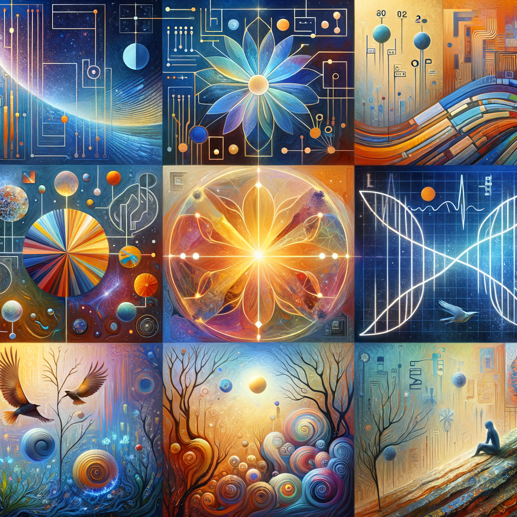 The golden ratio, Minimalist art Circuit, boards, circuitry, diagrams Cellular structures, DNA, circuit boards, colorful wires,  asian and Egyptian  graffiti, lie detector graphs, cardio, printout , branches infinity sign, cave, Art, handprints, distant birds flying, flowering vines, abstract gestural painting, dna, weather maps