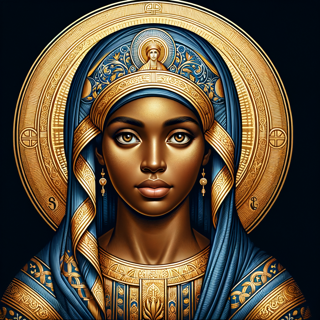 Create a beautiful African-American Jesus Christ with Hazel, brown eyes and blue and gold robe