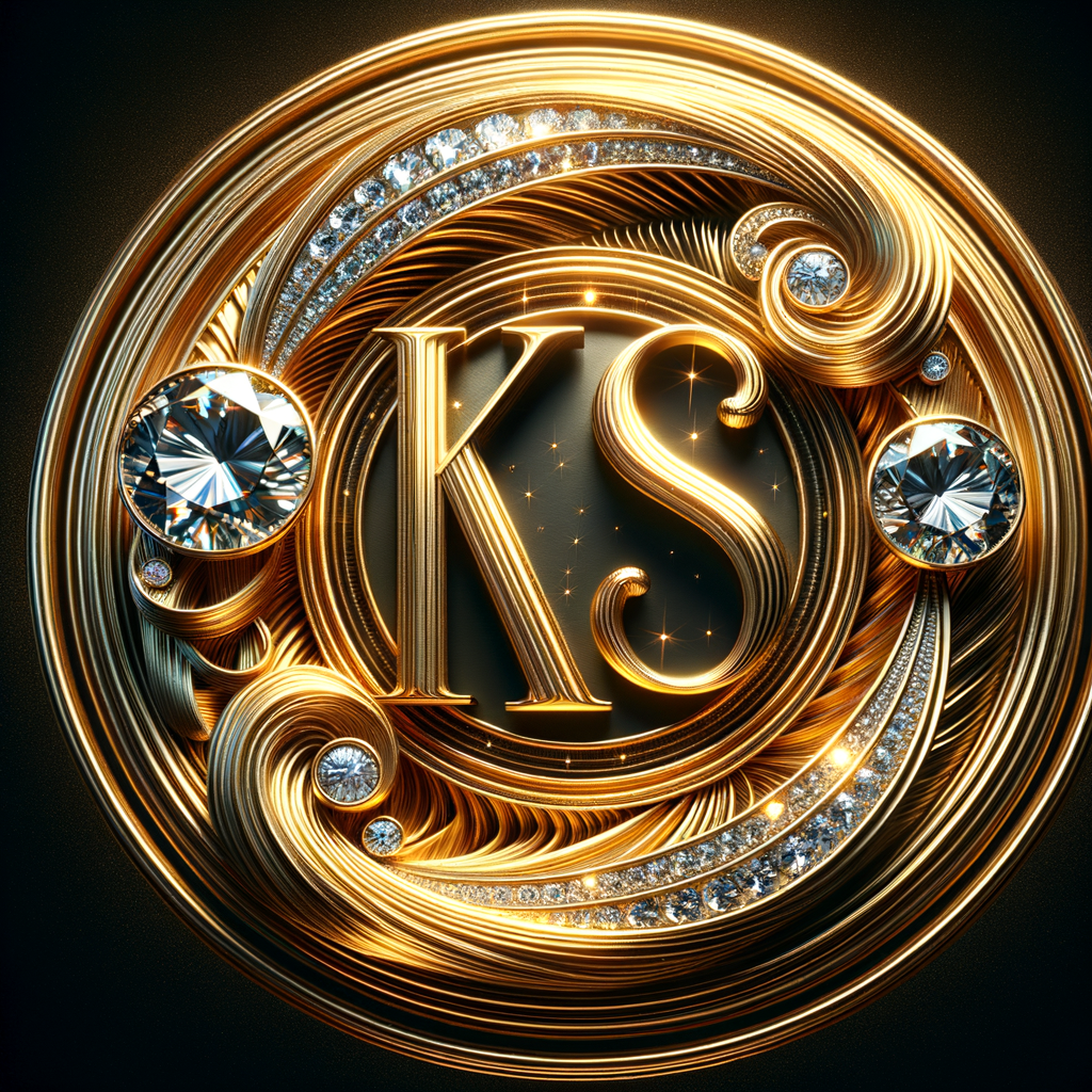 Create a 3-D realistic image of a gold circle and in the middle of the circle is the initials KS and add a couple diamonds to that