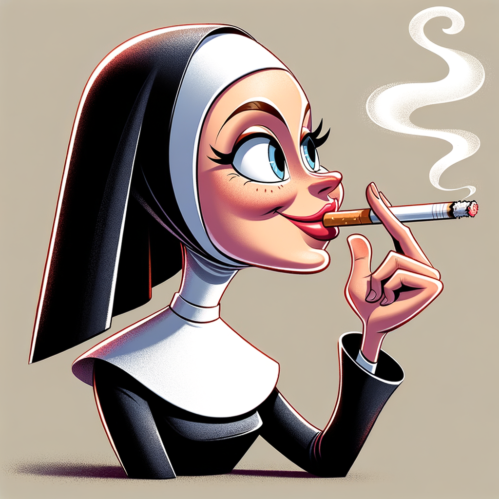 A nun smoking a cigarette