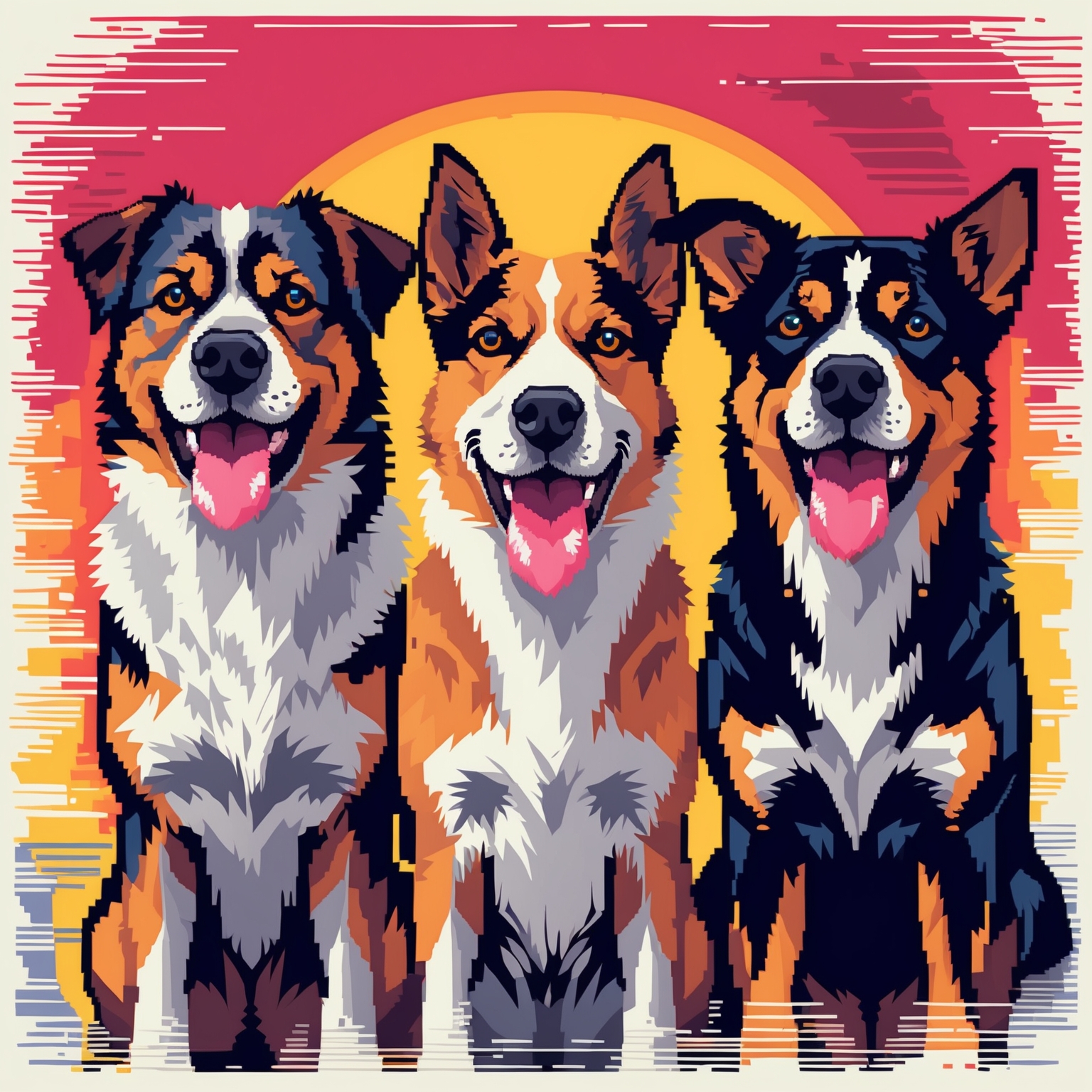 ,Dogs, pixel style art