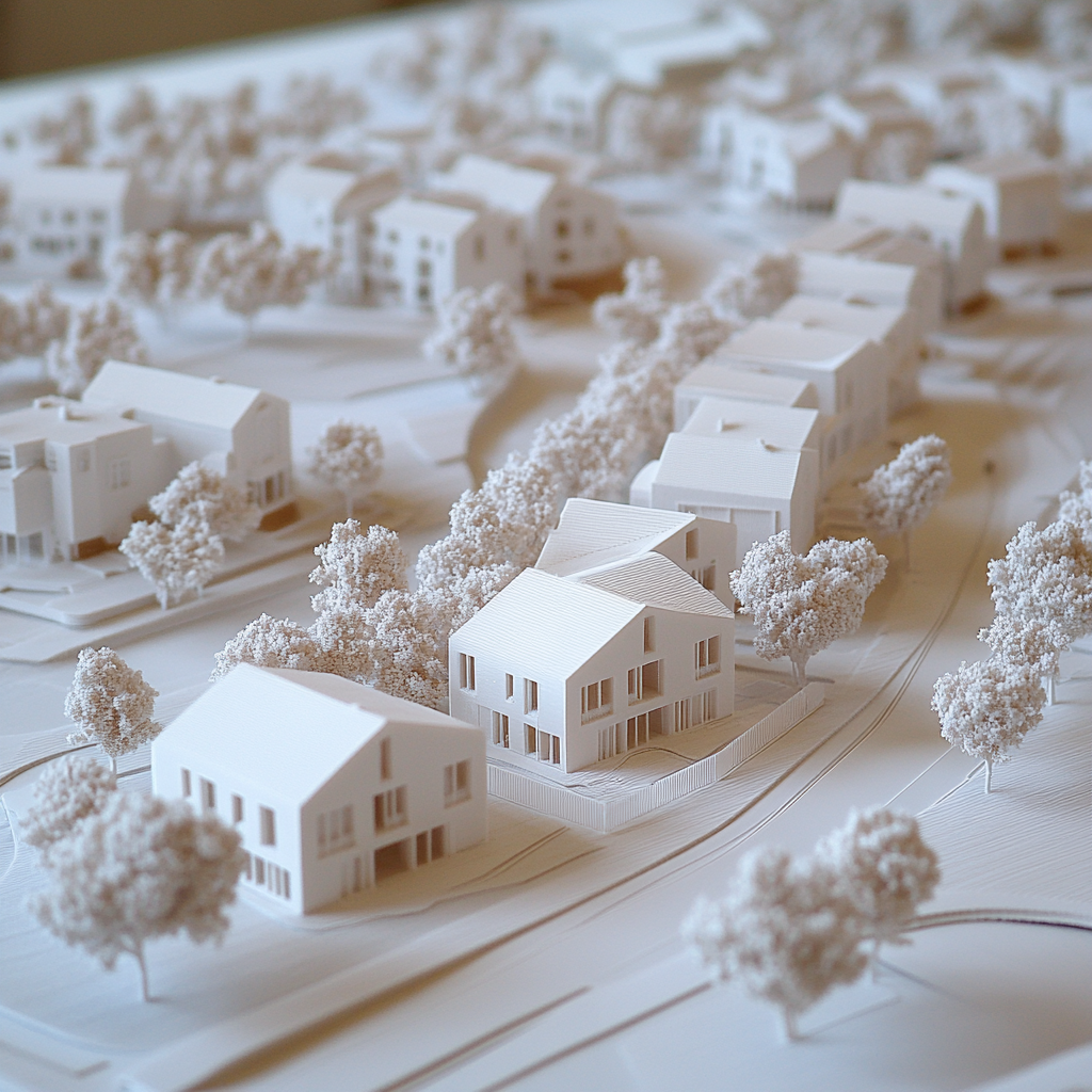 3D printed scale model of a housing development