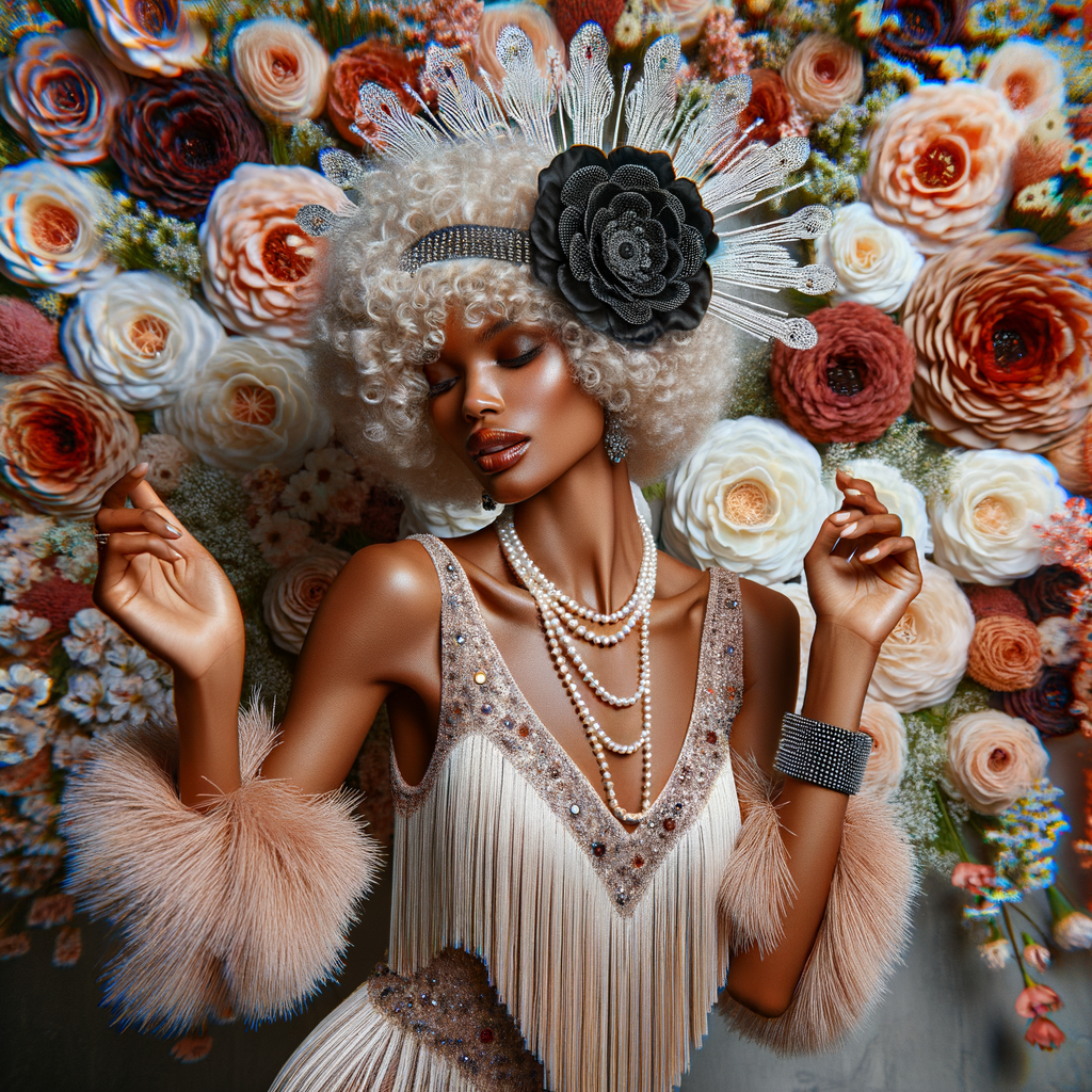 Create an Light skin African-American flapper women from the 1920s
With beautiful flowers in the background