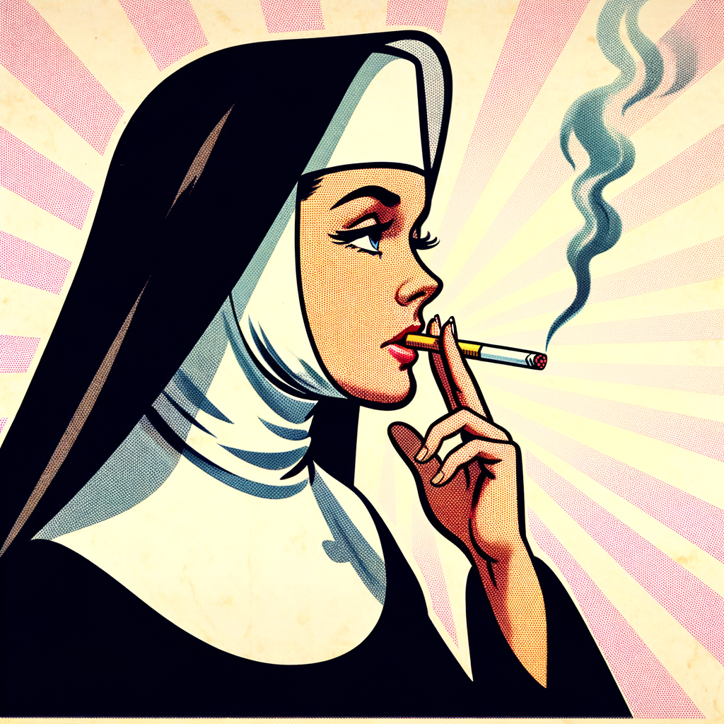 A nun smoking a cigarette