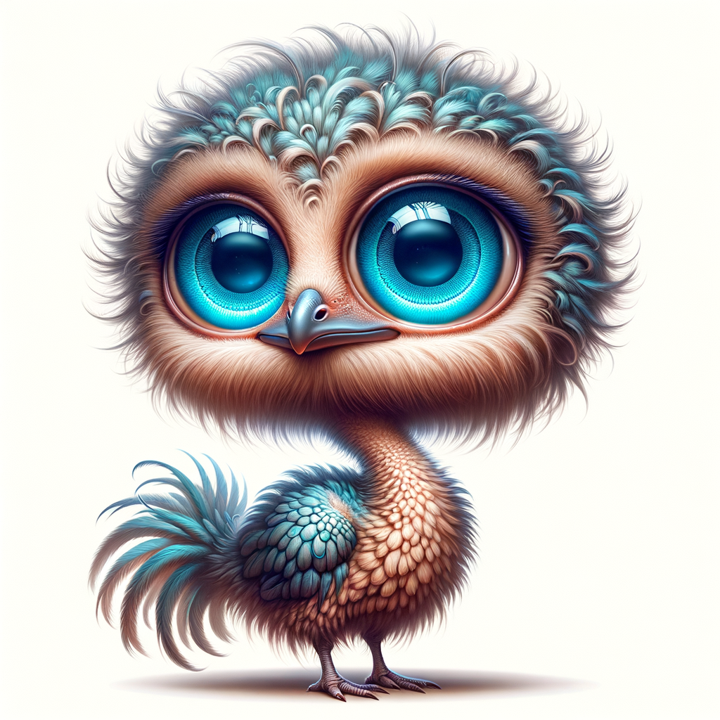 Cute and adorable African-American with huge blue eyes cartoon fluffy baby rhea, fantasy, dreamlike, surrealism, super cute