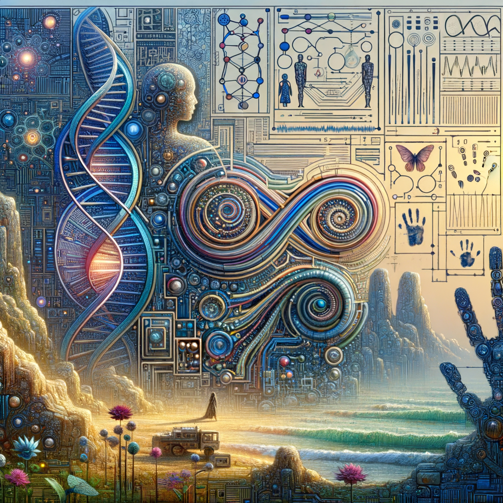 circuitry, diagrams Cellular structures, DNA, circuit boards, colorful wires,  asian and Egyptian  graffiti, lie detector graphs, cardio, printout , branches infinity sign, cave, Art, handprints, distant birds flying, flowering vines, abstract gestural painting, dna