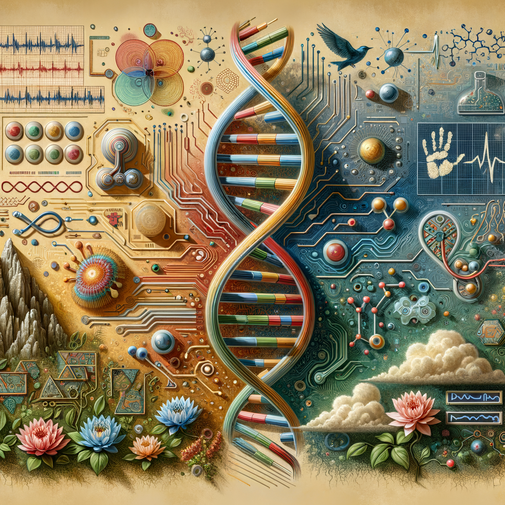 circuitry, diagrams Cellular structures, DNA, circuit boards, colorful wires,  asian and Egyptian  graffiti, lie detector graphs, cardio, printout , branches infinity sign, cave, Art, handprints, distant birds flying, flowering vines, abstract gestural painting, dna