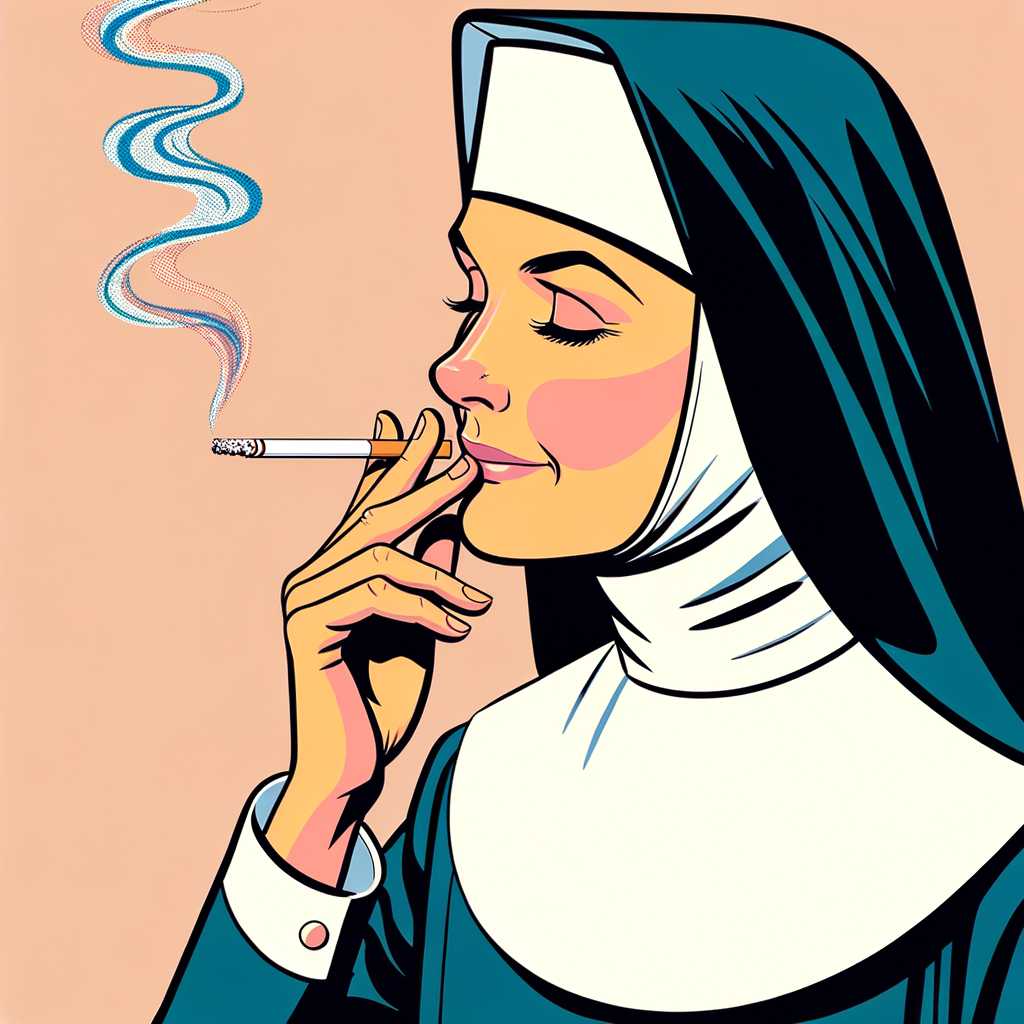 A nun smoking a cigarette