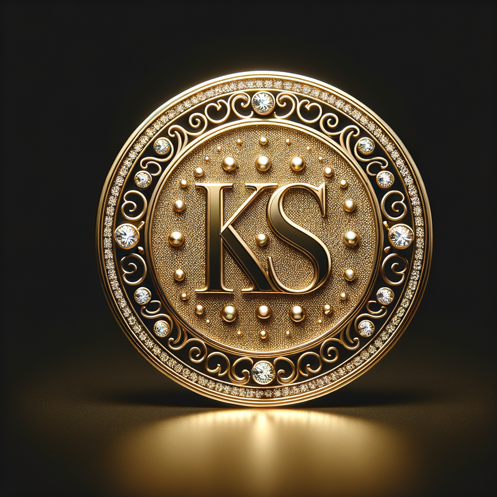 Create a 3-D realistic image of a gold circle and in the middle of the circle is the initials KS and add a couple diamonds to that