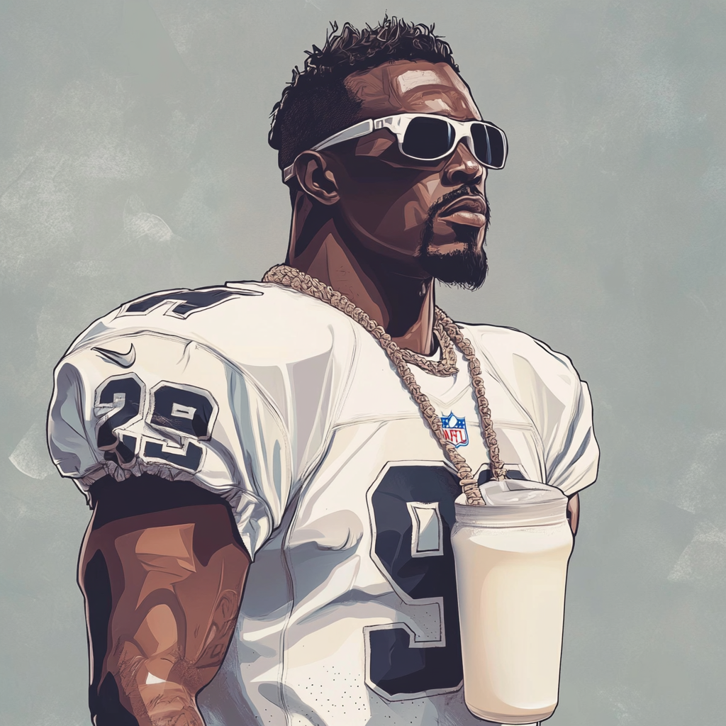 Diddy with milk as NFL player, in GTA art style.