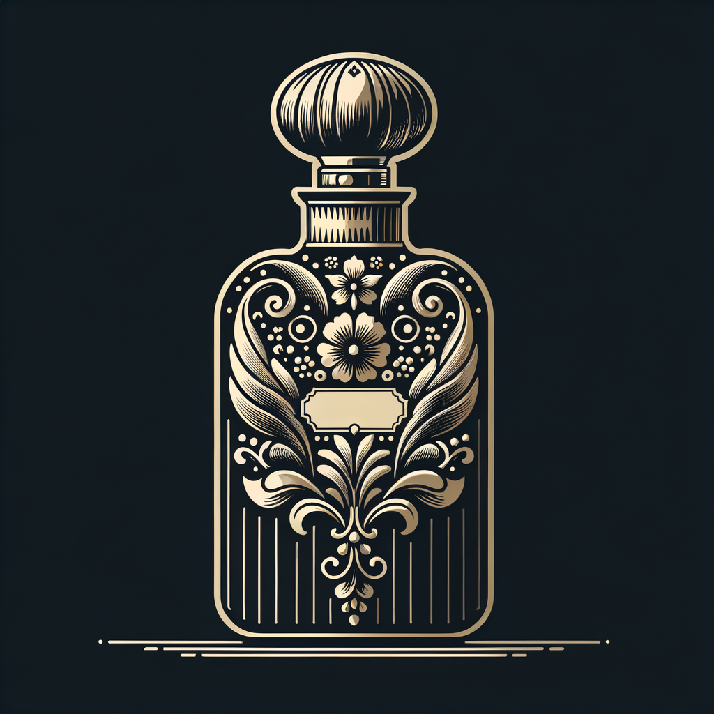 Design, a black and gold perfume bottle in the shape of a woman’s body with flowers and the name Karen