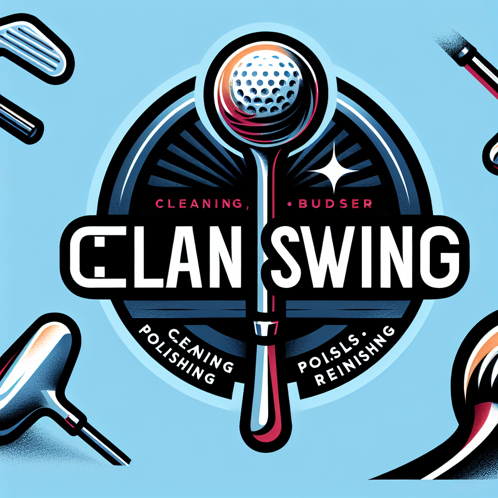 Design a logo for "Clean Swing," a golf club cleaning, buffering, polishing, and refinishing service. The logo should have a modern, minimalist design.  Incorporate a stylized golf club and a subtle representation of shine or polishing. The text "Clean Swing - cleaning, buffering, polishing, and refinishing golf clubs" should be in a clean, legible font, ensuring all letters are present and the text is fully visible within the logo frame with no added letters and numbers.  The overall style should be reminiscent of a high-end sporting goods brand.  Avoid overly cartoonish or cluttered designs. Follow the rule of 3 and all todays top modern logo design guidelines.