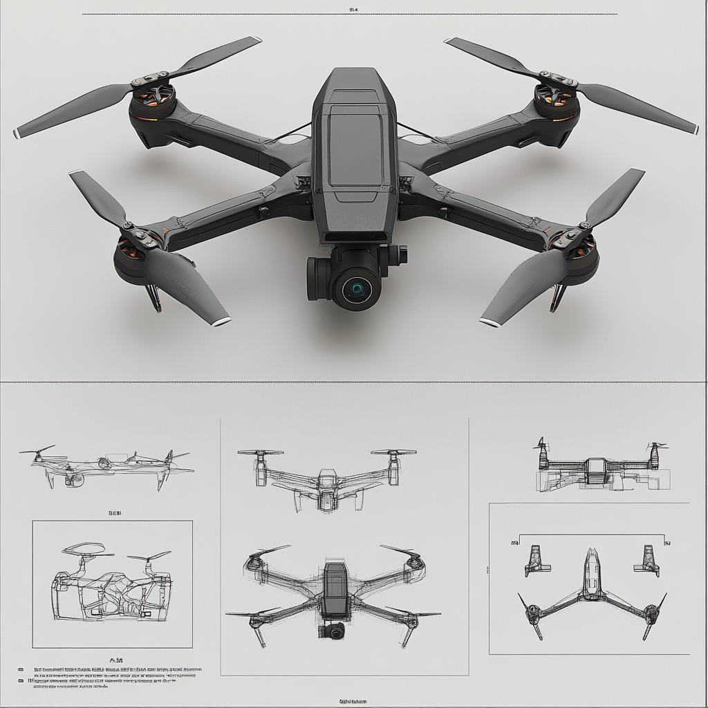 A detailed specification sheet for a 3D drone