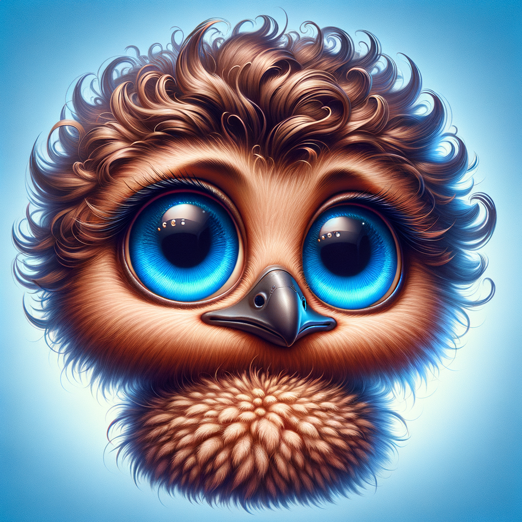 Cute and adorable African-American with huge blue eyes cartoon fluffy baby rhea, fantasy, dreamlike, surrealism, super cute