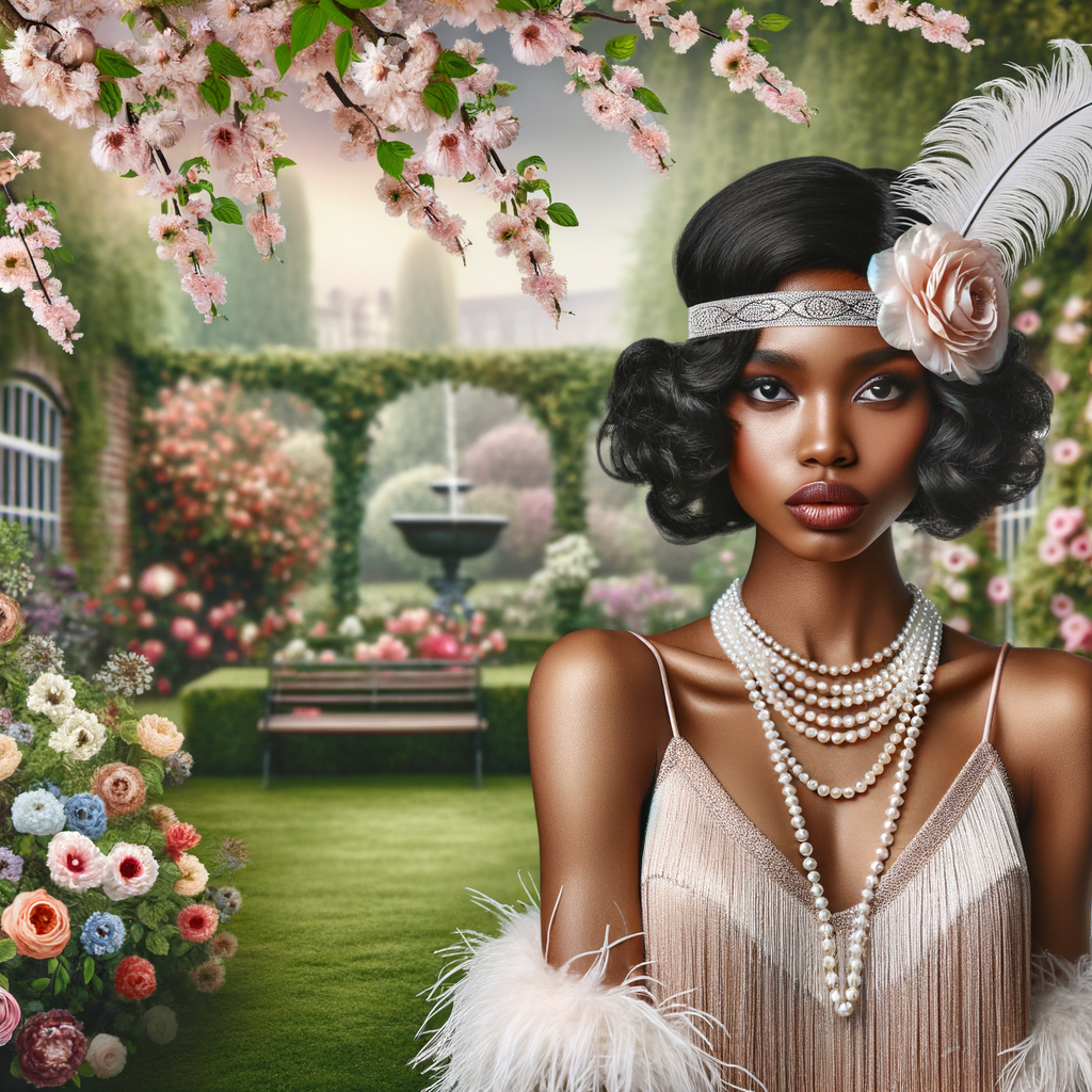 Create an Light skin African-American flapper women from the 1920s
With beautiful flowers in the background