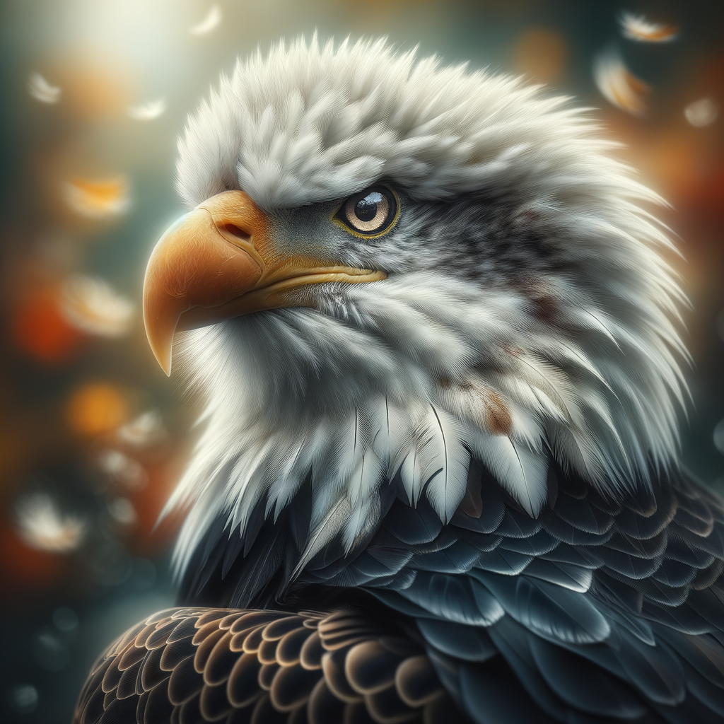 /imagine prompt:A ultra-hyper-photorealistic portrait of a bald eagle, its gaze piercing the distance, showcasing the intricate detail and natural beauty of its feathers in full, vibrant colors. The background is a blur of natural tones, ensuring the eagle's features and the subtlety of its natural environment are the focus. Created Using: photorealistic detailing, authentic color representation, glibatree prompt, advanced depth of field techniques, focus on the eagle's expressive eyes, blurred natural background to emphasize the subject, meticulous attention to feather detail and color accuracy --ar 1:1